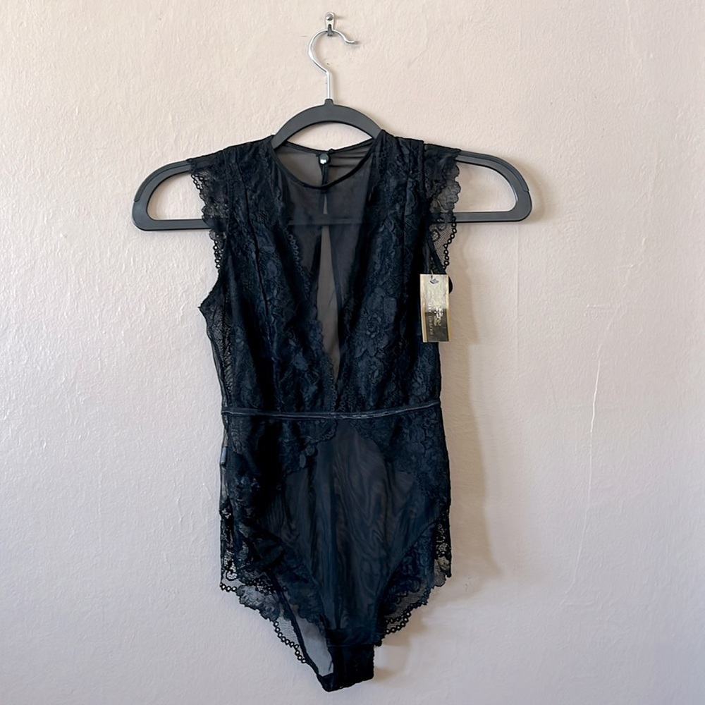 NWT Just Sexy Lingerie Black Lace Bodysuit S